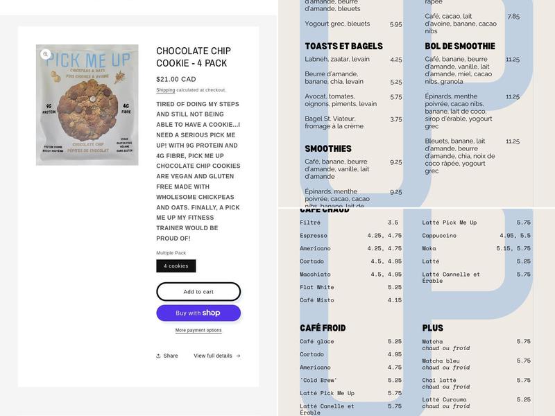 Le Cafe Pick Me Up Menu