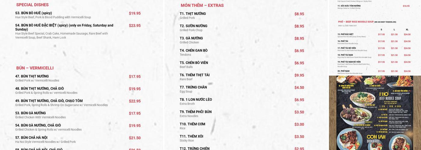 Pho Anh Vu Waterloo Menu