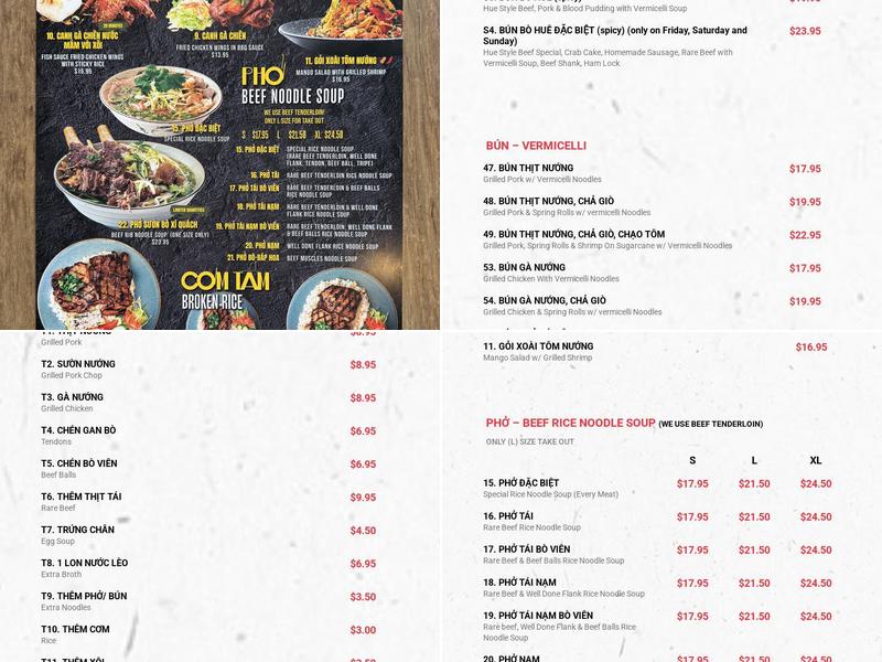 Pho Anh Vu Waterloo Menu