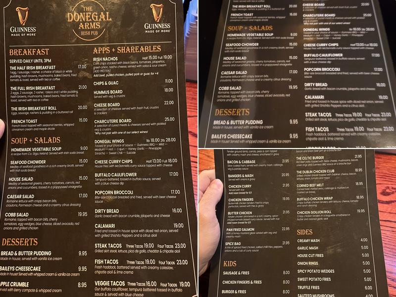 The Donegal Arms Menu