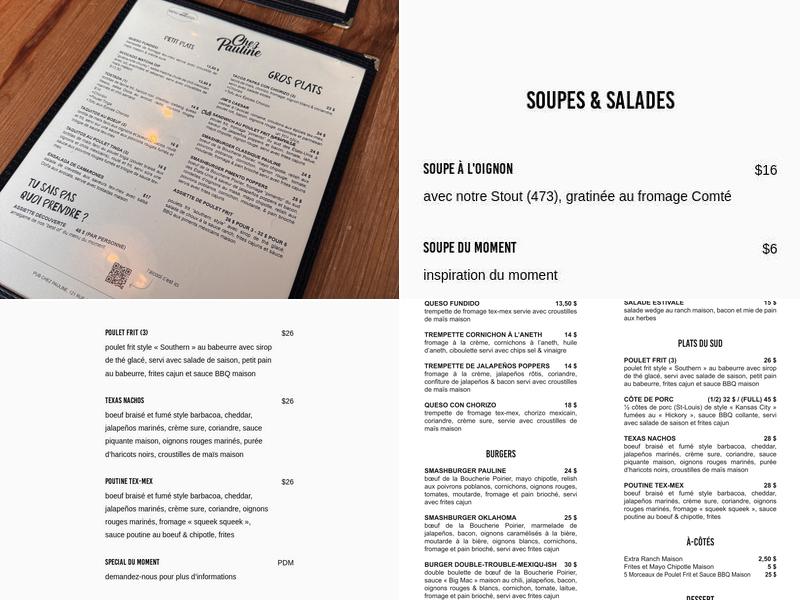 Pub Chez Pauline Menu