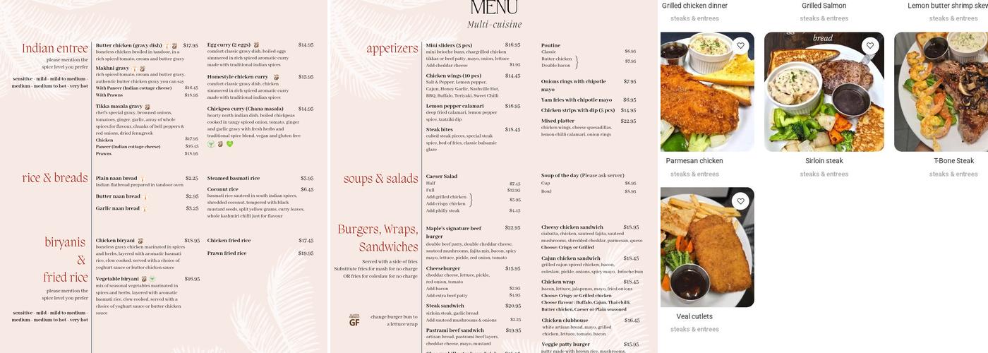 Maple Lounge & Grill Menu