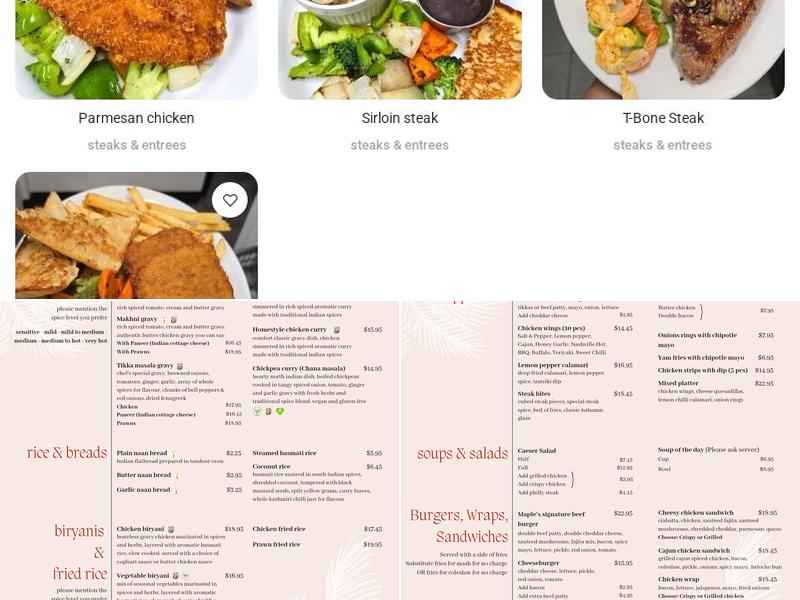 Maple Lounge & Grill Menu