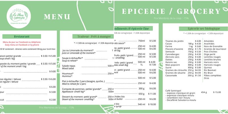 Café La Place Commune Menu