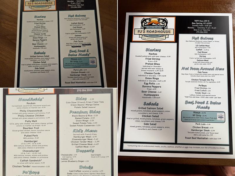 PJ’s Roadhouse Menu