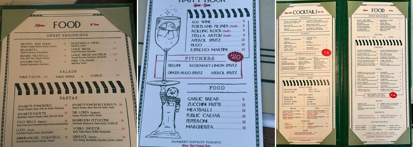 Public Gardens Toronto Menu