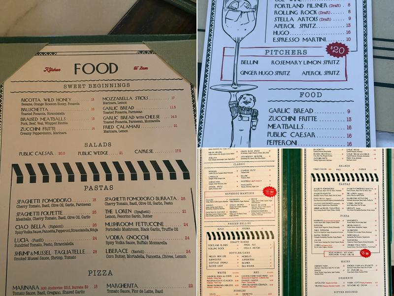 Public Gardens Toronto Menu