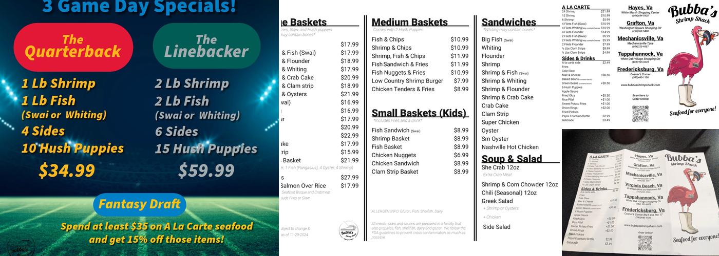 Bubba's Shrimp Shack Fredericksburg Menu