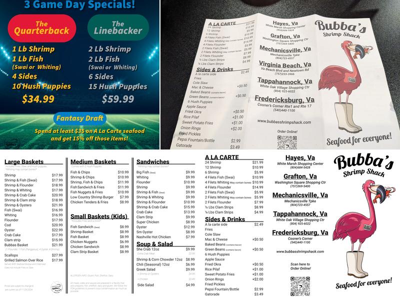 Bubba's Shrimp Shack Fredericksburg Menu