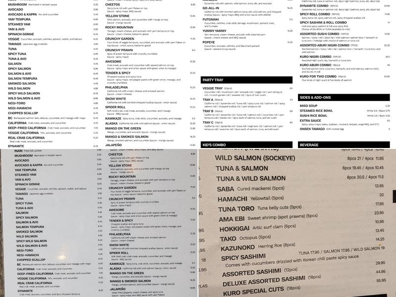 Kuro Sushi & Bar Menu