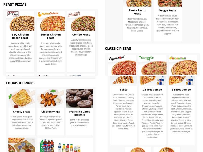 Freshslice Pizza Menu