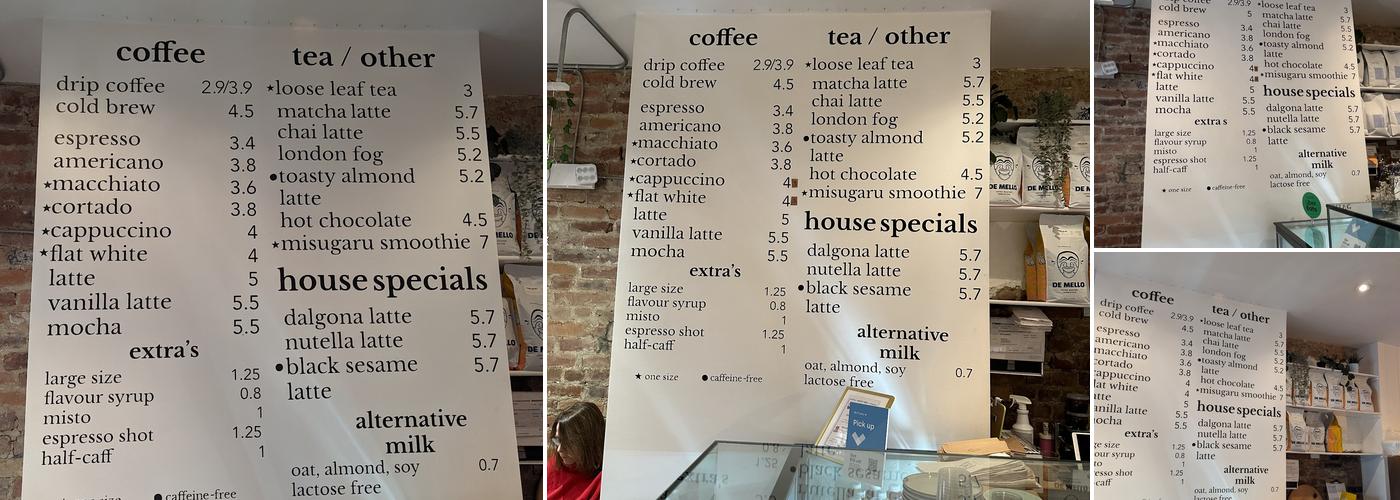 Forget Me Not Coffee Menu