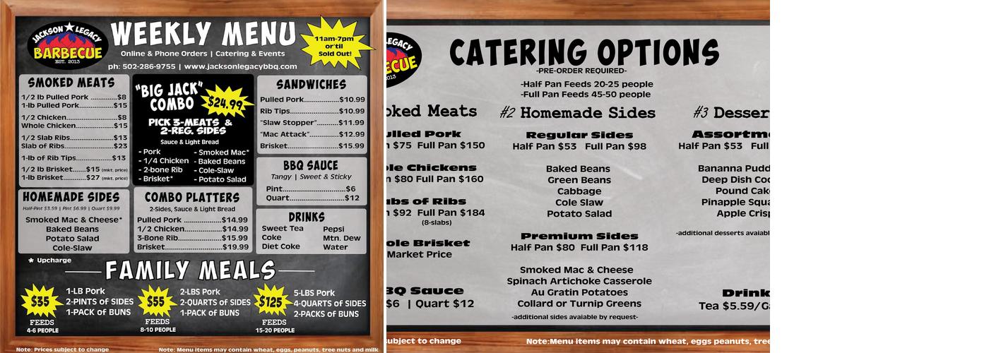 Jackson Legacy Barbecue Menu