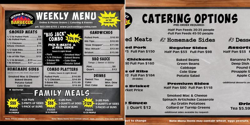 Jackson Legacy Barbecue Menu