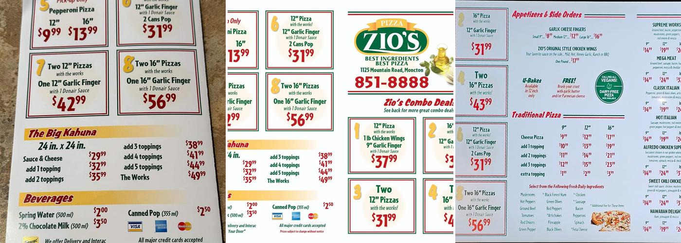 Zio's Menu
