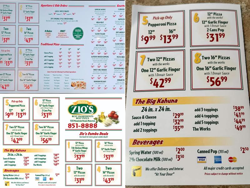 Zio's Menu