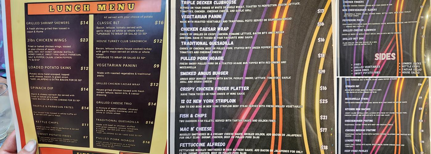 Ashes Family Restaurant and Arcade Menu
