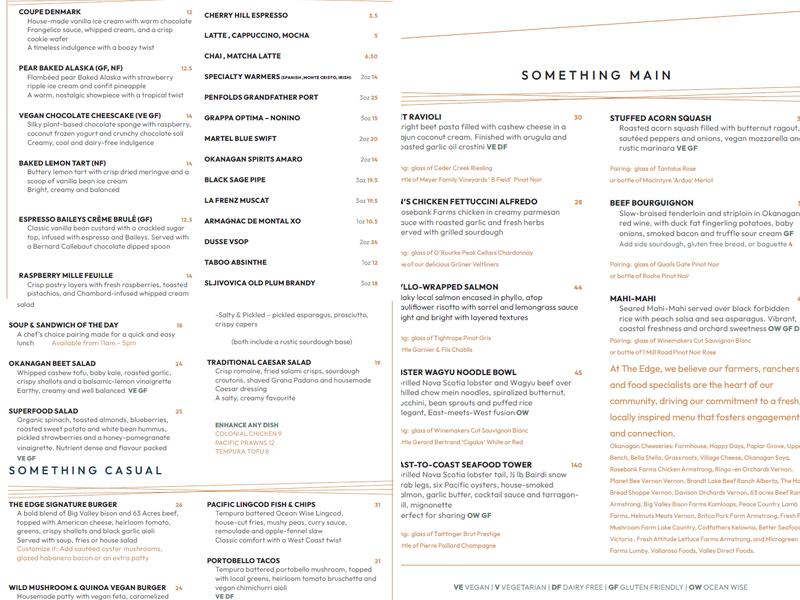 The Edge Restaurant & Bar Menu