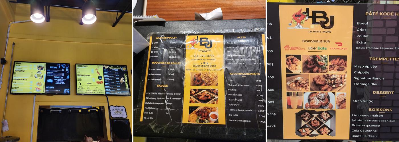 La Boîte Jaune Menu