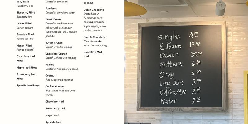 Lee's Donuts Steveston Menu