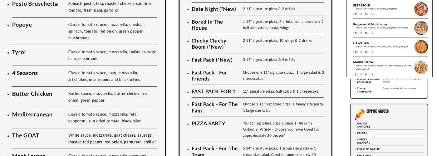 Fast Fired Pizza Menu