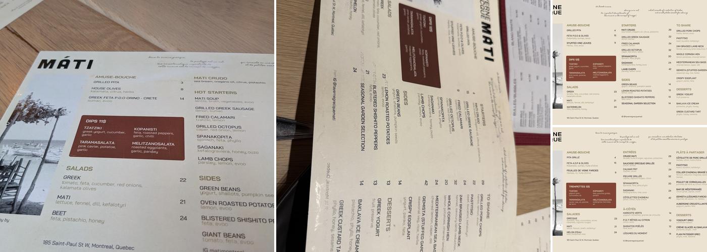 Taverne Grecque Máti Menu