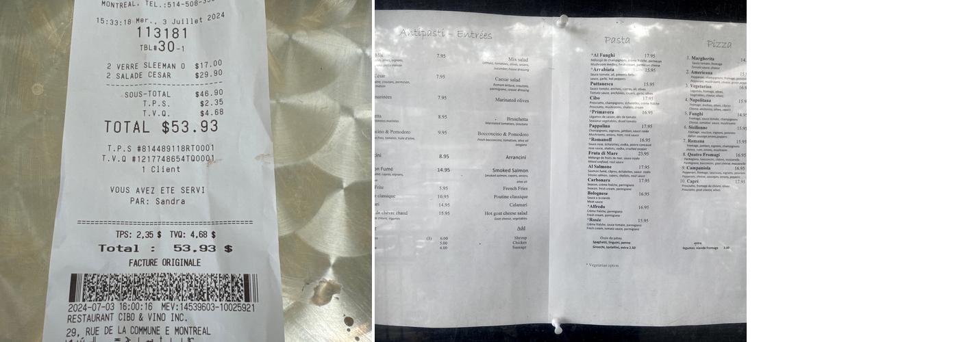 Cibo & Vino Menu