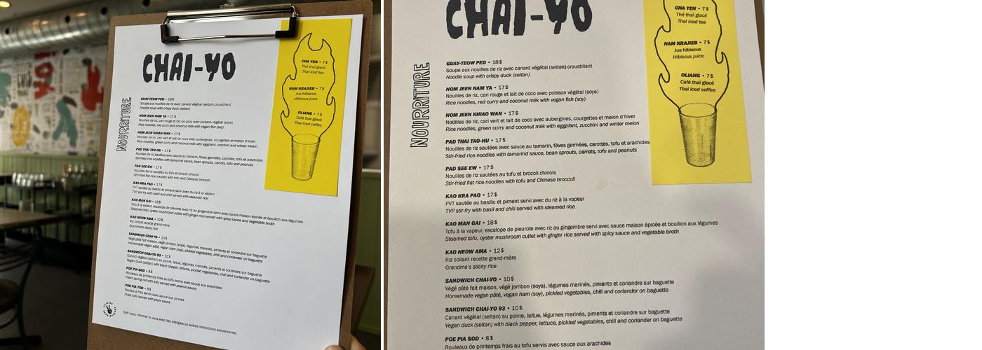 Chai-Yo Menu