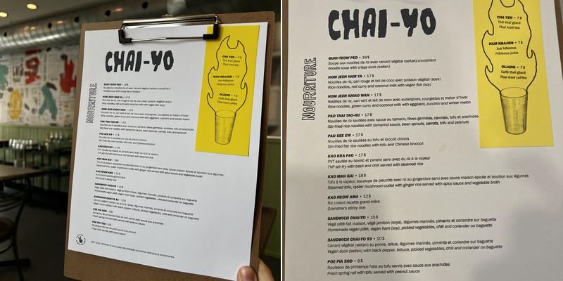 Chai-Yo Menu