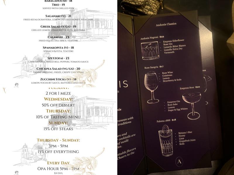 Andonis Vancouver Menu