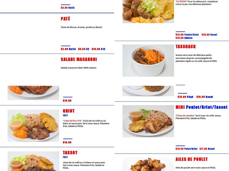 Tassot Montreal Menu