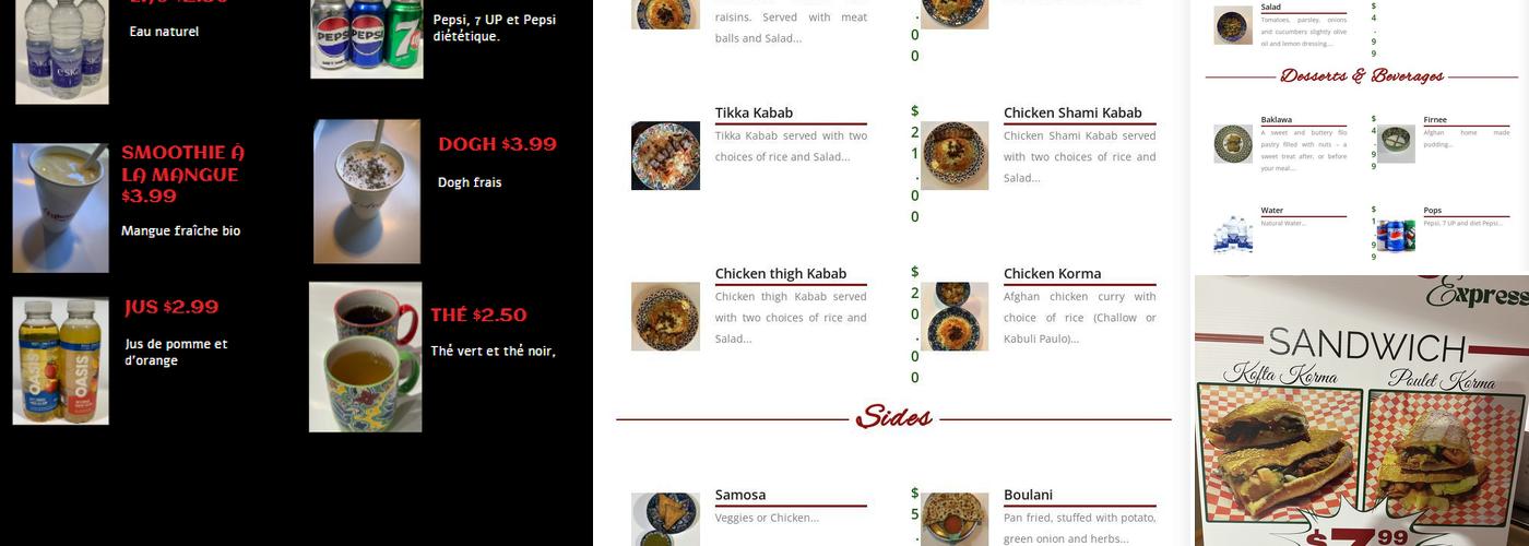 Afghan Express Menu