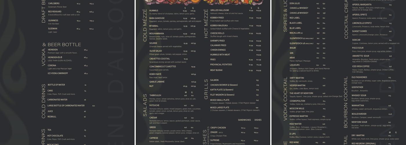 NARA RESTO BAR Menu