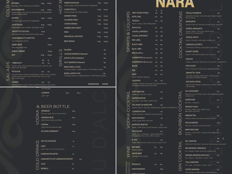 NARA RESTO BAR Menu