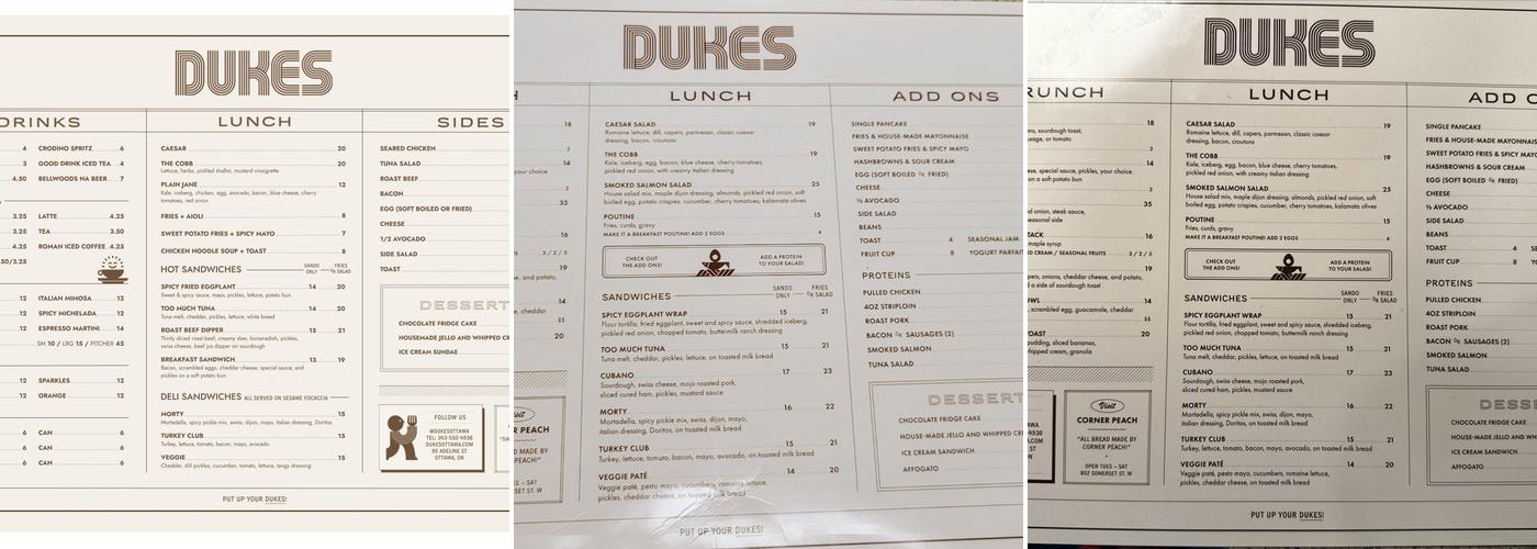 DUKES Ottawa Menu