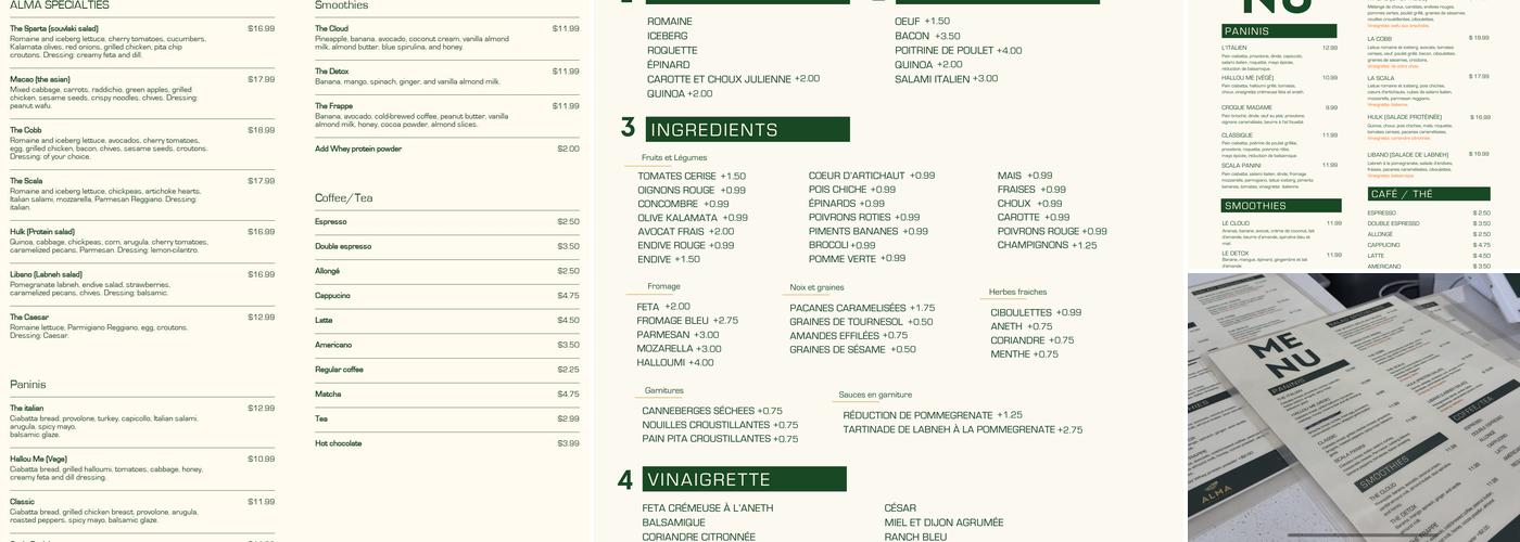 Alma Cafe Menu