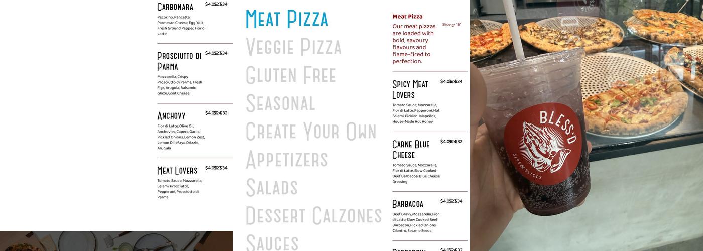 Bless'd Sips & Slices Menu