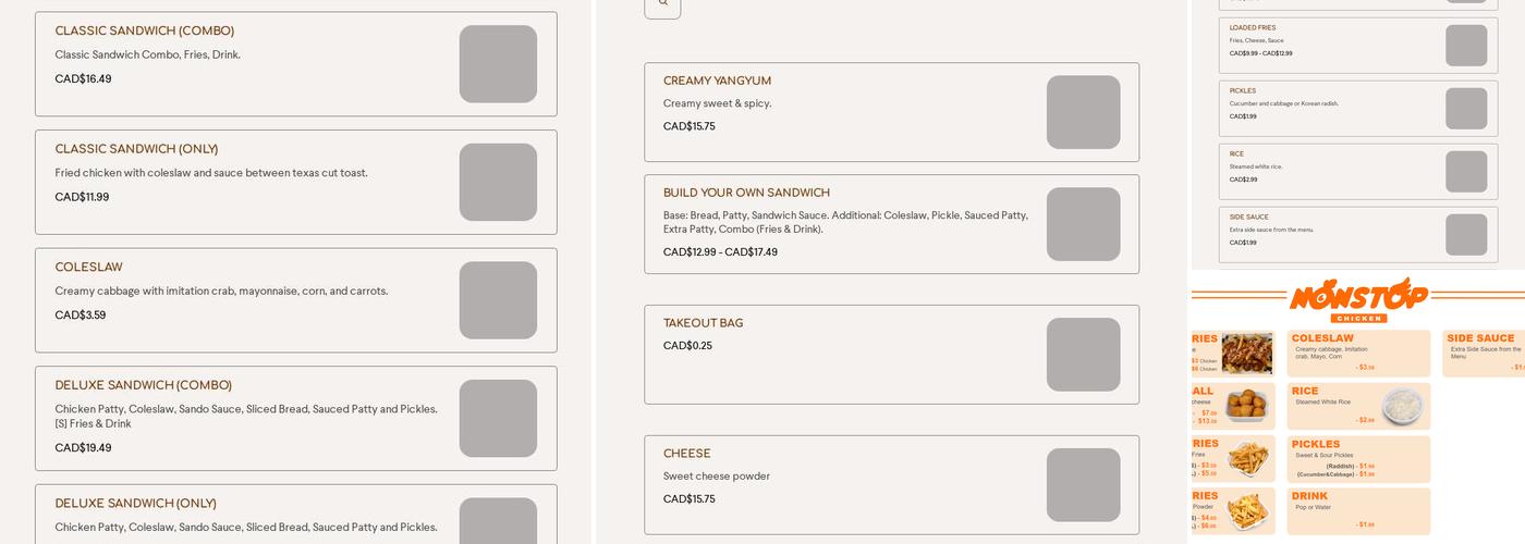 Nonstop Chicken Menu