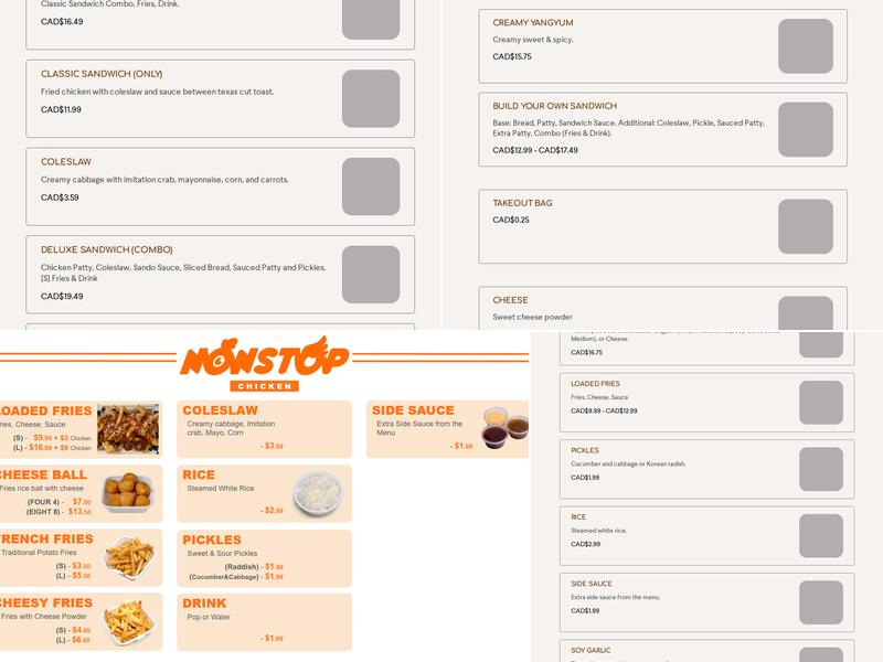 Nonstop Chicken Menu