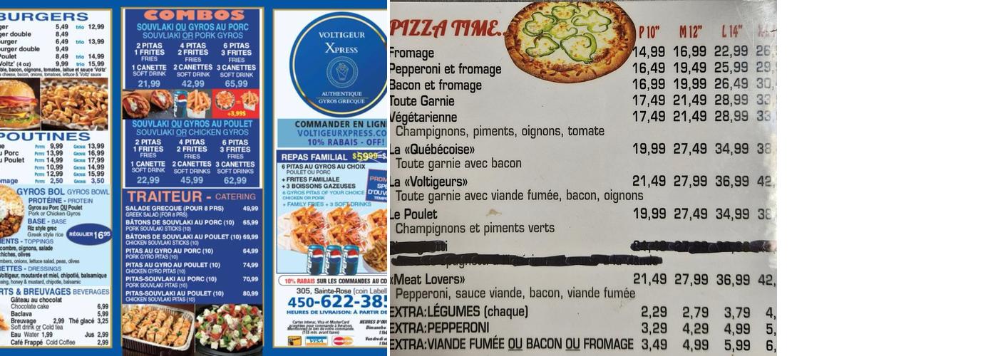 VoltigeurXpress Menu
