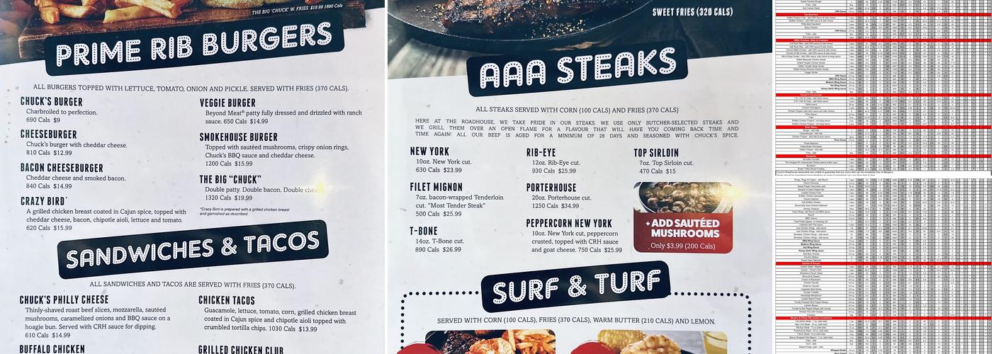Chuck’s Roadhouse Bar and Grill Menu