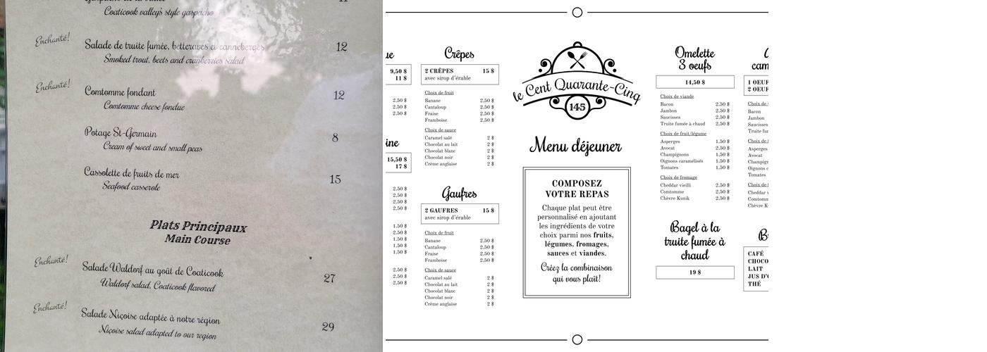 le Cent Quarante-Cinq Menu