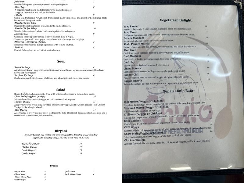 Chulo Cuisine of Nepal & India Menu
