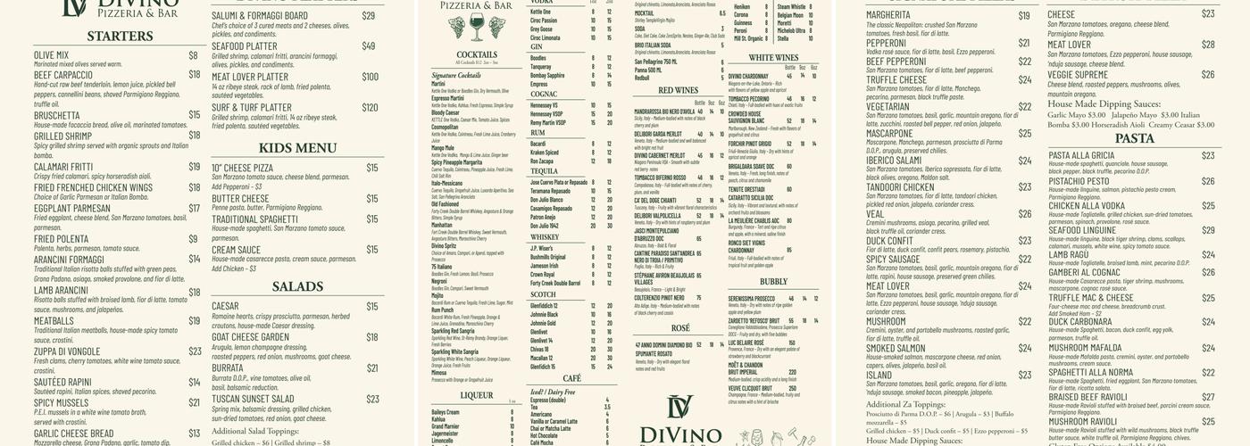 DiVino Pizzeria & Bar Menu