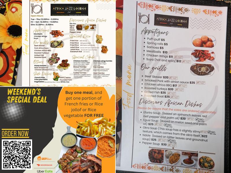 Africa Jazz Lounge Menu