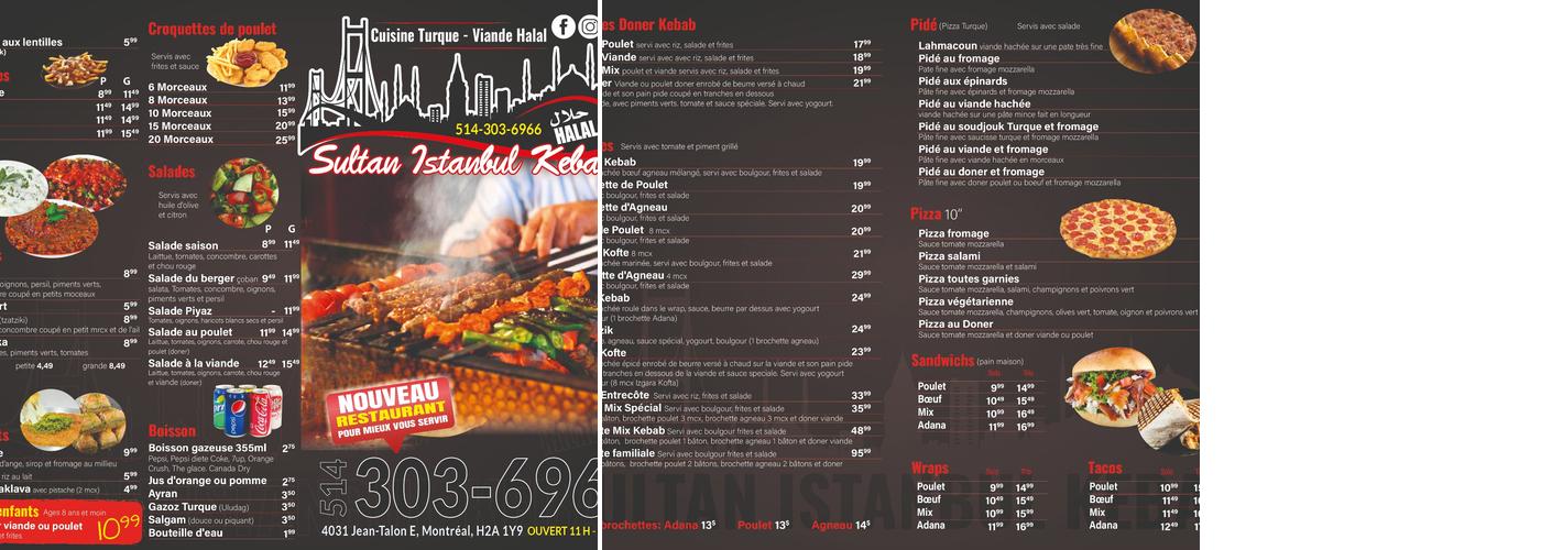 Sultan Istanbul Kebab Menu