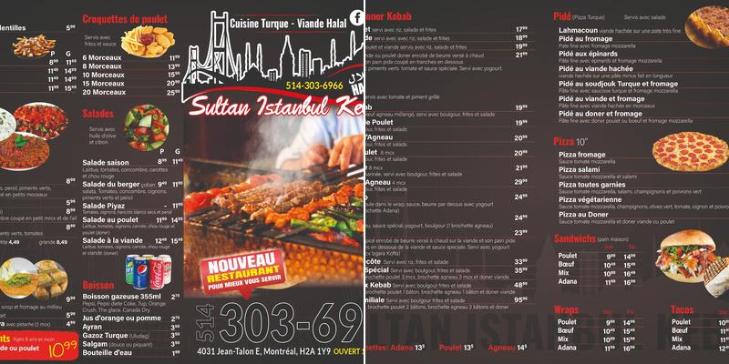 Sultan Istanbul Kebab Menu