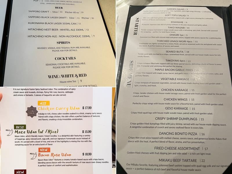 Mikaku Udon Bar Menu