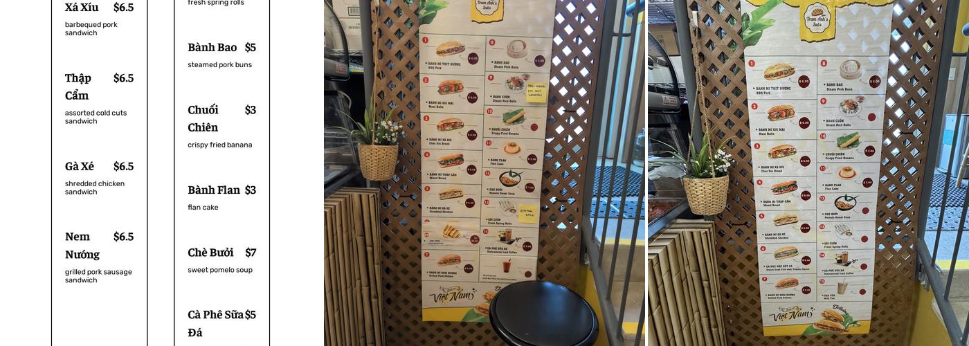 Tram Anh's Subs Menu