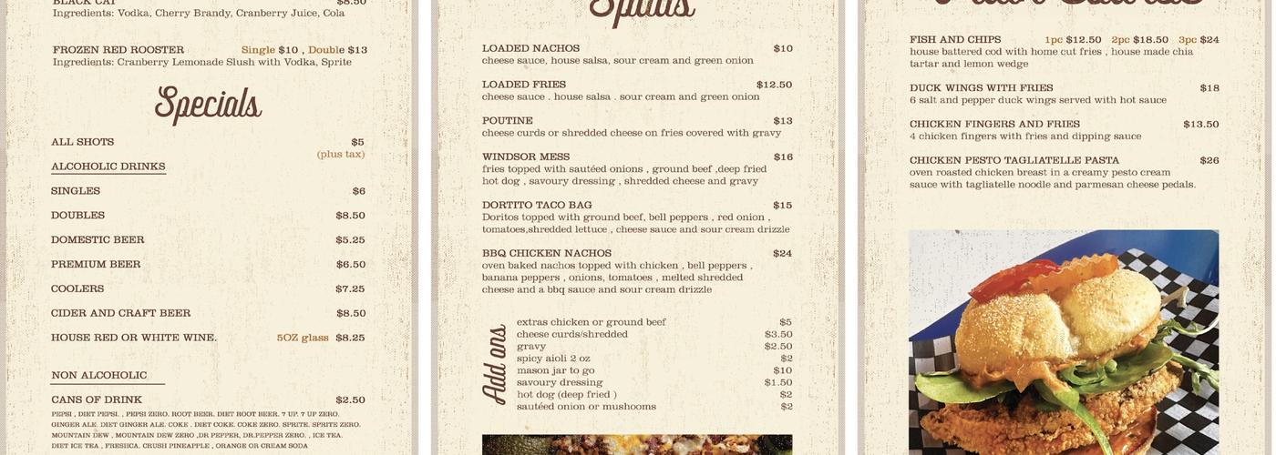 The Cat & Rooster Pub Menu